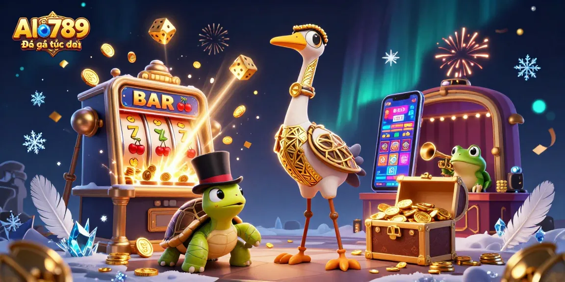 Alo789 Đá gà trực tiếp showcases a vibrant 3D illustration with a dynamic cockfighting theme set in a speakeasy.