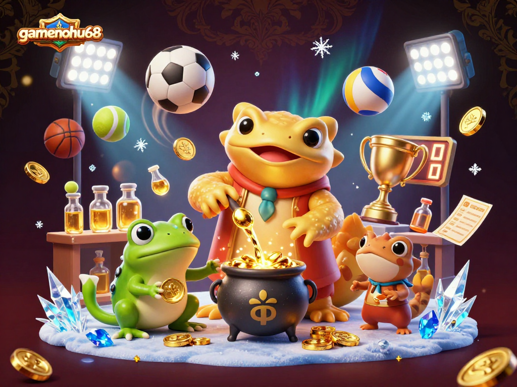 Experience gamenohu68 as a golden salamander alchemist transforms metals into coins amidst dynamic sports elements.